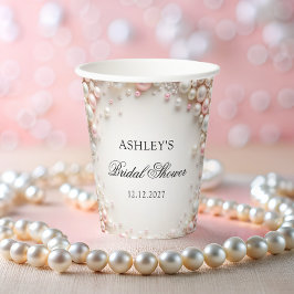 赤面ピンクアンドホワイトパールブライダルシャワー 紙コップ