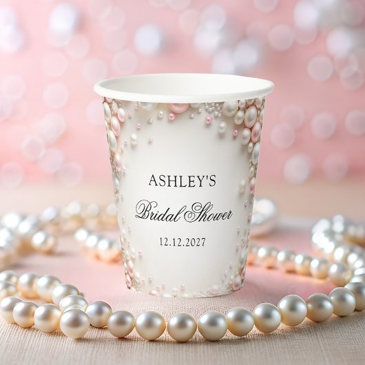赤面ピンクアンドホワイトパールブライダルシャワー 紙コップ