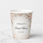 赤面ピンクアンドホワイトパールブライダルシャワー 紙コップ (正面)