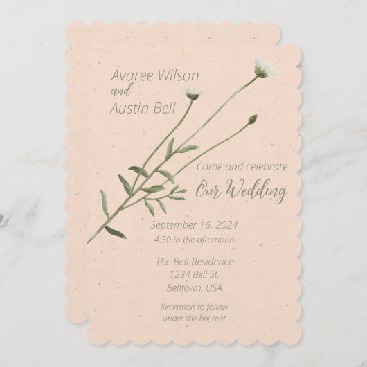 赤面ピンクアンドワン独身のデイジー 招待状 (正面/裏面)