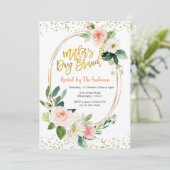 赤面ピンクアンド金ゴールドマザーズデイブランチ招待状 招待状 (スタンド正面)