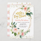 赤面ピンクアンド金ゴールドマザーズデイブランチ招待状 招待状 (正面/裏面)