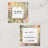赤面ピンクイエローウォーター色の花素朴材 スクエア名刺 (正面/裏面)