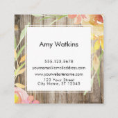 赤面ピンクイエローウォーター色の花素朴材 スクエア名刺 (裏面)