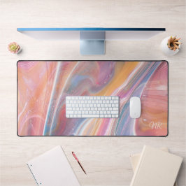 赤面ピンクイエローパープルブルーマーブルモノグラムを追加 デスクマット