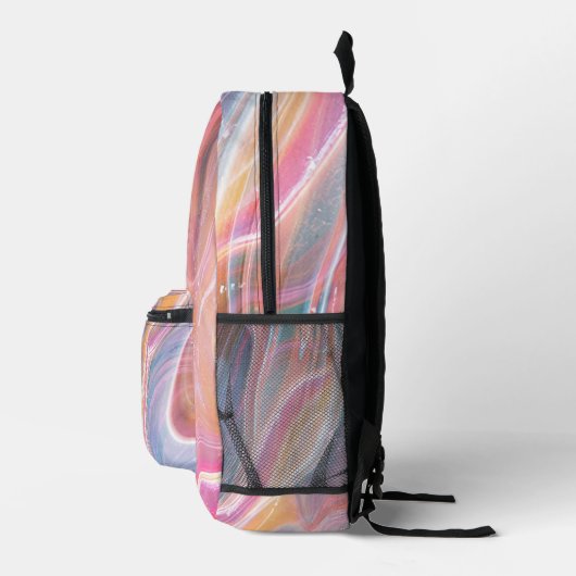 赤面ピンクイエローパープルブルーマーブルモノグラムを追加 プリントバックパック (右)