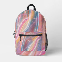 赤面ピンクイエローパープルブルーマーブルモノグラムを追加 プリントバックパック