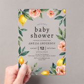 赤面ピンクイエローフローラレモンシトラスベビーシャワー アクリル招待状 (インサイチュ (ポータブル))