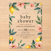赤面ピンクイエローフローラレモンシトラスベビーシャワー アクリル招待状 (正面)