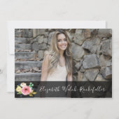 赤面ピンクイエローフローラ退職パーティー写真 招待状 (裏面)