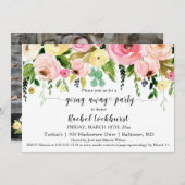 赤面ピンクイエローフローラ開花遠くにパーティー 招待状 (正面/裏面)