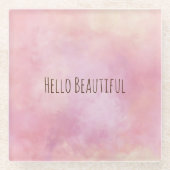 赤面ピンクイエロー絞り染め ガラスコースター (正面)