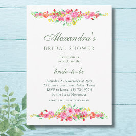 赤面ピンクイチゴと牡丹ブライダルシャワー 招待状