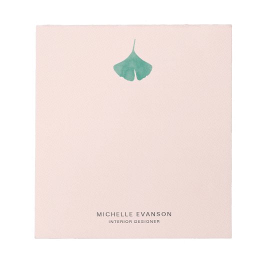 赤面ピンクイチョウ葉のロゴシンプル自然 ノートパッド (正面)