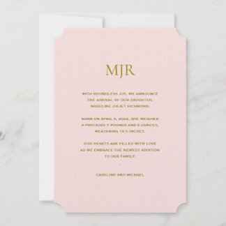 赤面ピンクイニシャルガール誕生 案内状