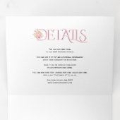 赤面ピンクイニシャル、アンパサンド結婚ピンクのバラ 三つ折り招待状 (内部最初)