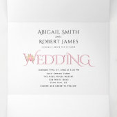 赤面ピンクイニシャル、アンパサンド結婚ピンクのバラ 三つ折り招待状 (内部中)