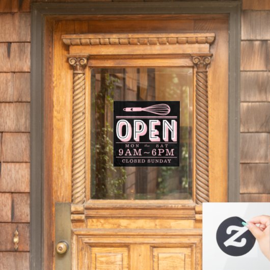 赤面ピンクウィスクオープン時間ベーカリービジネスブラック ウィンドウサイン (ホームデコレーション)