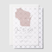 赤面ピンクウィスコンシン地図ミニマリスト日付を保存 ベラム紙招待状 (オフセット (招待状))
