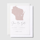 赤面ピンクウィスコンシン地図ミニマリスト日付を保存 ベラム紙招待状 (オフセット)
