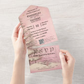 赤面ピンクウィンターシーンスノーパインツリークリスマス オールインワン招待状 (貼ってはがせる)