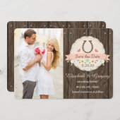 赤面ピンクウェスタンホースシューズ日付カードを保存 招待状 (正面/裏面)