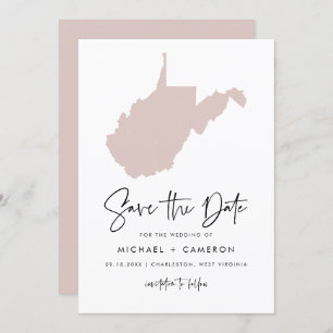 赤面ピンクウェストバージニア地図ミニマリストスクリプト セーブザデート