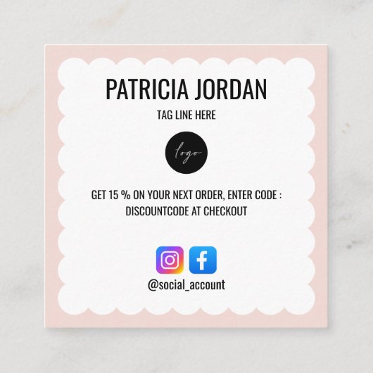 赤面ピンクウェーブオーダーありがとうLOGOソーシャルアイコン スクエア名刺 (裏面)