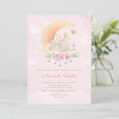 赤面ピンクウォーターカラーかわいいバニーガールベイビーシャワー 招待状 (スタンド正面)