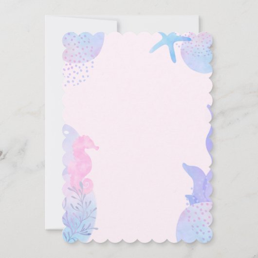 赤面ピンクウォーターカラーアンダーザシー誕生日 招待状 (裏面)