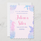 赤面ピンクウォーターカラーアンダーザシー誕生日 招待状 (正面)