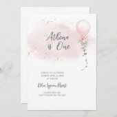 赤面ピンクウォーターカラーガール誕生日招待状 招待状 (正面/裏面)