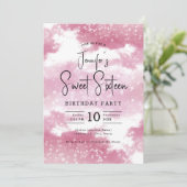 赤面ピンクウォーターカラークラウドスウィート16パーティー 招待状 (スタンド正面)