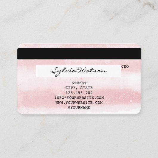 赤面ピンクウォーターカラークレジットカードスタイル追加ロゴ 名刺 (裏面)