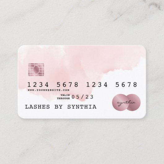 赤面ピンクウォーターカラークレジットカードスタイル 名刺 (正面)