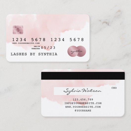 赤面ピンクウォーターカラークレジットカードスタイル 名刺 (正面/裏面)