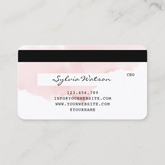 赤面ピンクウォーターカラークレジットカードスタイル 名刺 (裏面)