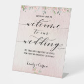 赤面ピンクウォーターカラーグリーナリーウェルカム結婚ズ 台座サイン (正面)