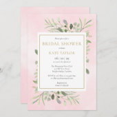 赤面ピンクウォーターカラーグリーンブライダルシャワー 招待状 (正面/裏面)