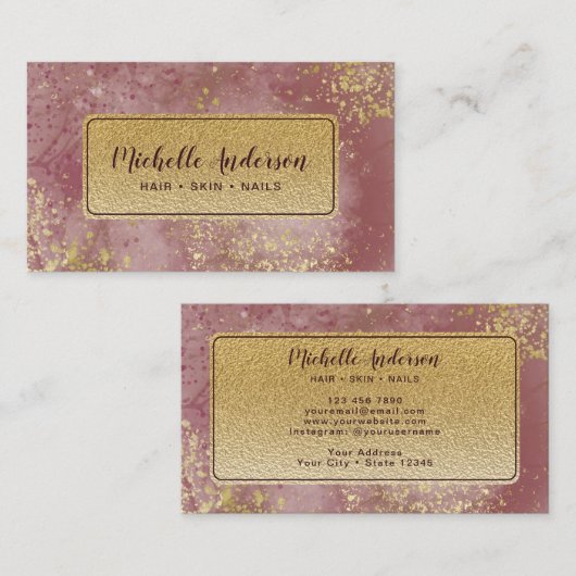 赤面ピンクウォーターカラーゴールドフォイル 名刺 (正面/裏面)