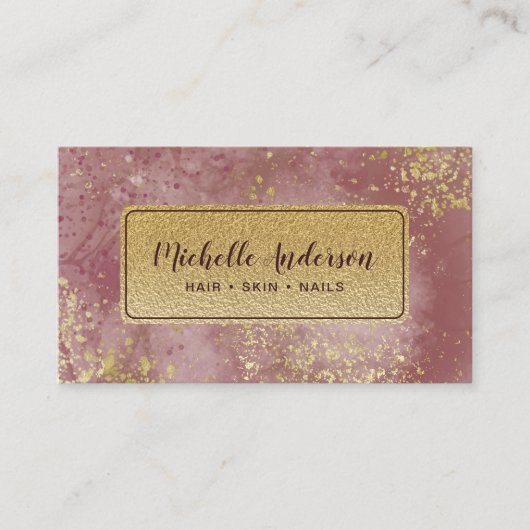 赤面ピンクウォーターカラーゴールドフォイル 名刺 (正面)
