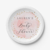 赤面ピンクウォーターカラーサークル赤ちゃんシャワー ペーパープレート (正面)