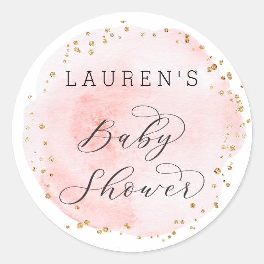 赤面ピンクウォーターカラーサークル赤ちゃんシャワー ラウンドシール (正面)