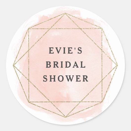 赤面ピンクウォーターカラージェムグリッターブライダルシャワー ラウンドシール (正面)
