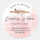 赤面ピンクウォーターカラースクリプトベーカリーパティシシェフ ラウンドシール (正面)