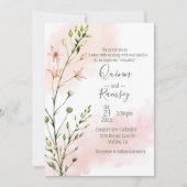 赤面ピンクウォーターカラースクリプト結婚式招待状 招待状