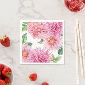 赤面ピンクウォーターカラーダリアフローラルパターン スタンダードカクテルナプキン (インサイチュ)