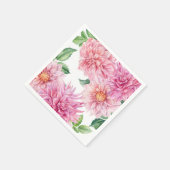 赤面ピンクウォーターカラーダリアフローラルパターン スタンダードカクテルナプキン (角)