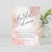 赤面ピンクウォーターカラーハートスクリプトブライダルシャワー 招待状 (スタンド正面)