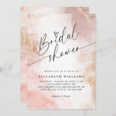 赤面ピンクウォーターカラーハートスクリプトブライダルシャワー 招待状 (正面/裏面)
